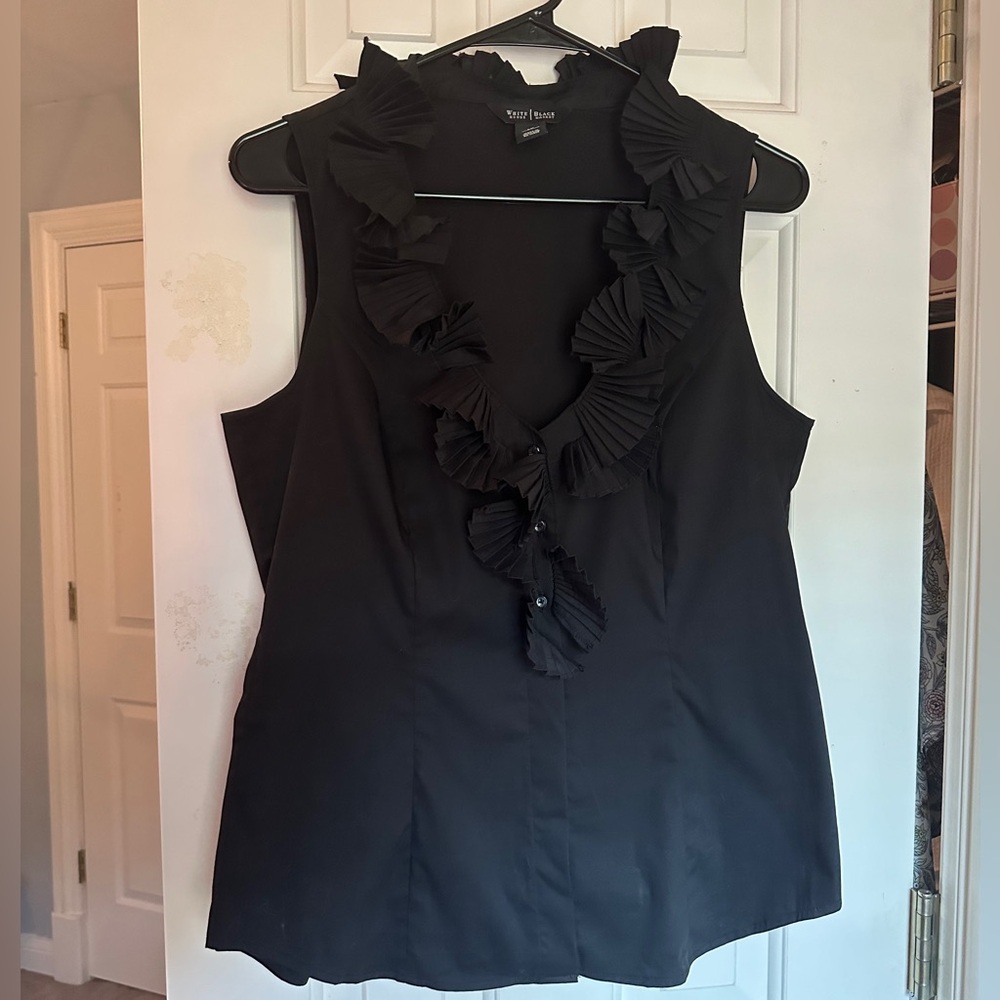 White House Black Market Black Ruffle Tank Top